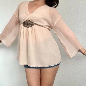 Mimi Maternity Cream Blouse with Embellished Accent